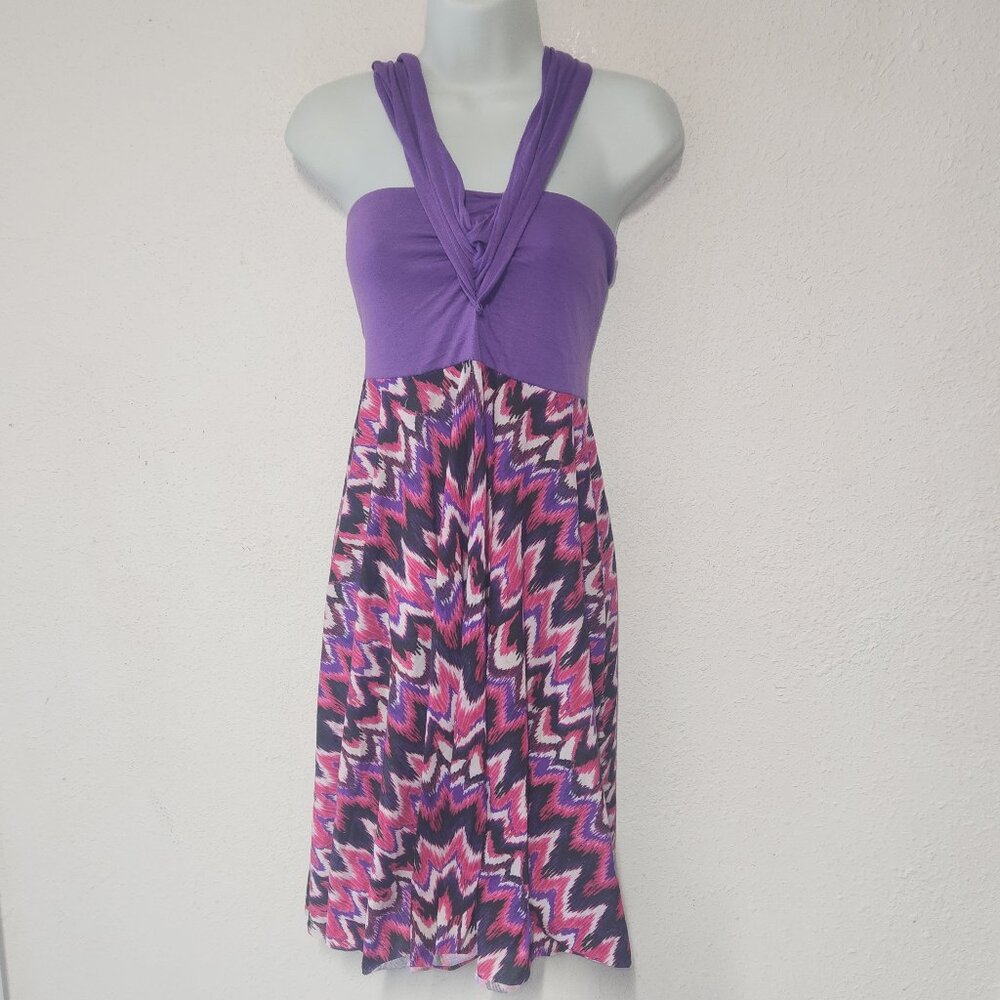 Catalina **sleeveless dress, Ties behind neck, Purple-pink-white, size Medium